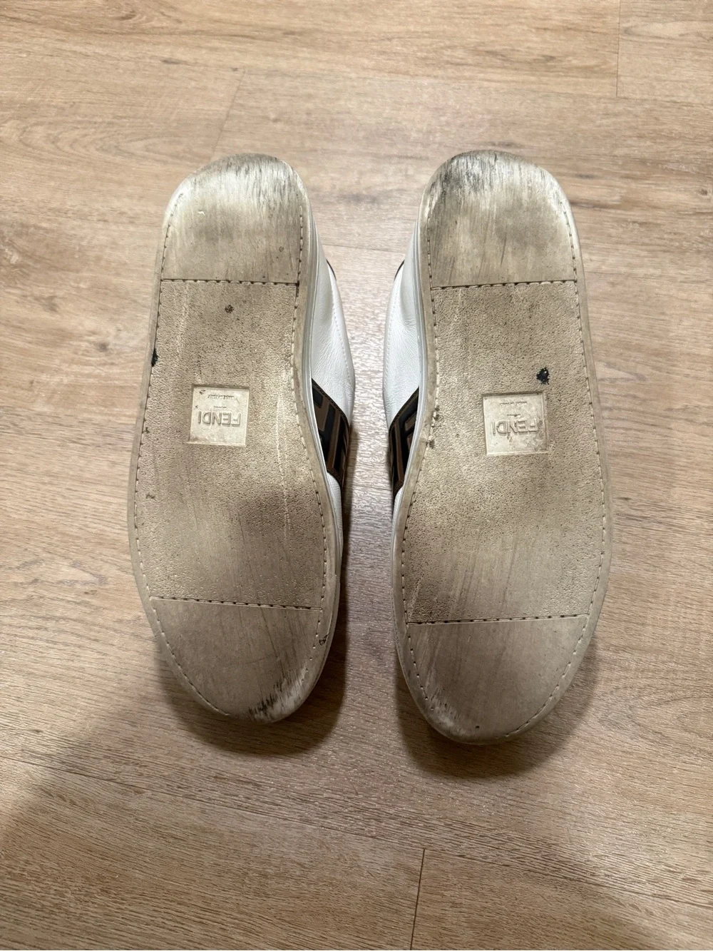 Fendi White Leather Sneakers with Brown FF Strap and Gold Buckle - Picture 7 of 7